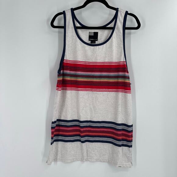 O’Neil Cotton White Red Striped Muscle Tank Men’s Large NEW - Picture 1 of 7